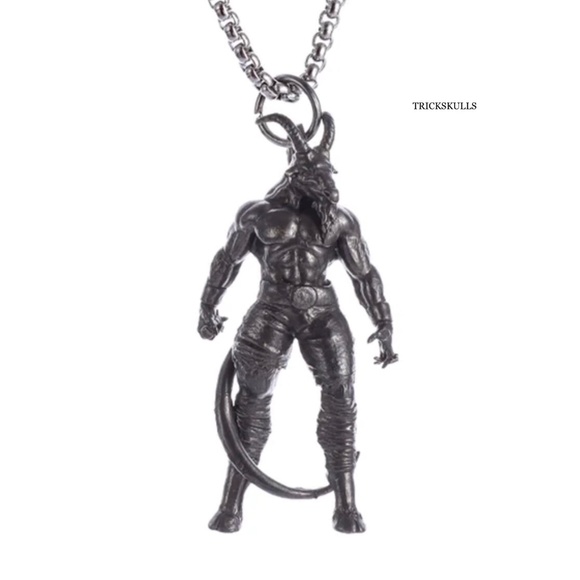 Goat Head Man Warrior Satyr Faun Pan Mythology Streetwear Pendant 60cm Box Chain - Picture 1 of 8